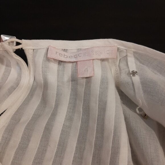 REBECCA TAYLOR Pintucked Blouse Short Sleeve Smoky Gem Embellished A-Line Top - Picture 11 of 14